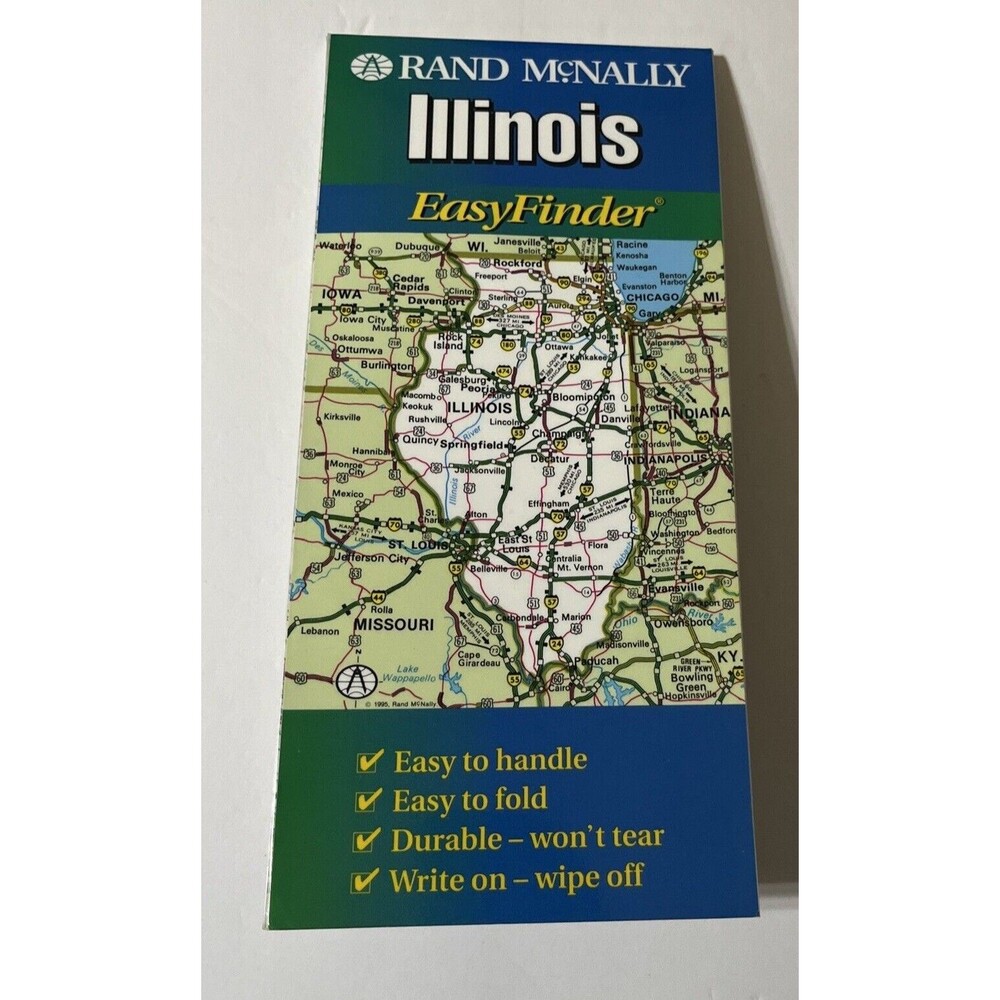 1999 Rand McNally Easyfinder Laminated Road Map of Illinois Write On Wipe Off